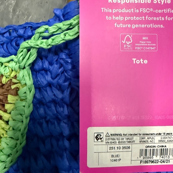 NWT Tabitha Brown for Target Avocado Tassel Woven Straw Tote Bag Blue - Picture 5 of 7